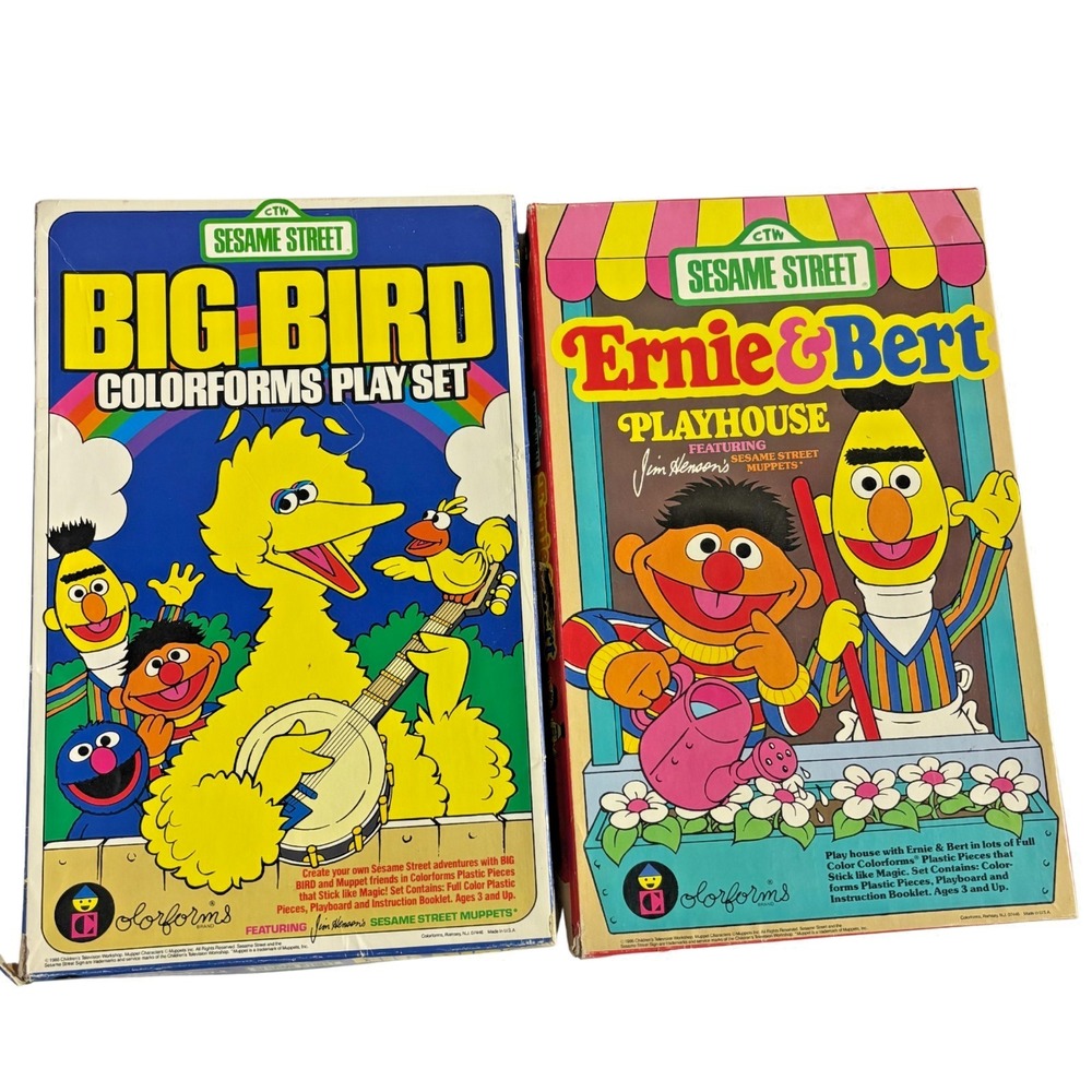 Vintage 1986 Sesame Street Colorforms Big Bird Ernie Bert Playset Toy‎ Lot